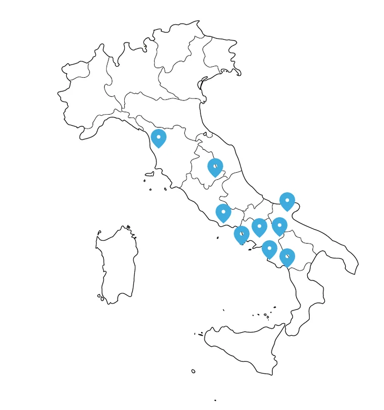 Mappa dell’Italia con punti di operatività